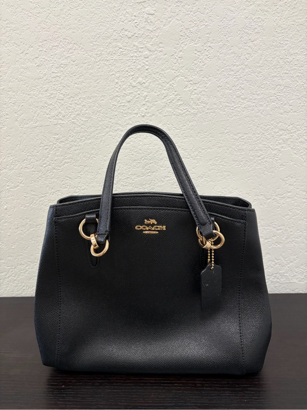 Coach Black Leather Top-Handle Satchel with Gold Hardware